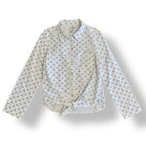 7 For All Mankind Floral Tie-Front Button Down Shirt Womens Size M Blue‎ White